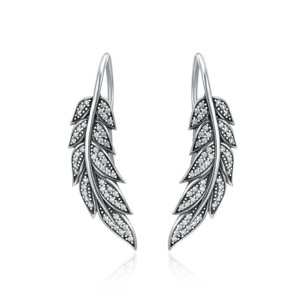Impressive large feather earrings with ziconia made of 925 silver WOW
