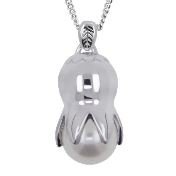 Floral pendant as a bellflower with cultured pearl made of 925 silver