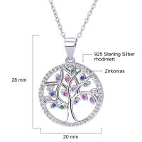 Great colorful tree of life pendant with sparkling zirconia 925 silver