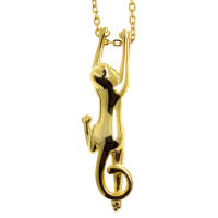 Climbing 3-dimensional golden cat necklace made of 925...