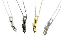 Climbing 3-dimensional golden cat necklace made of 925 silver