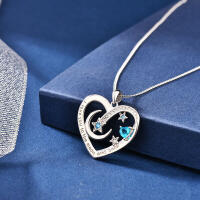 Big heart with zirconia and engraving love to moon and back 925 silver