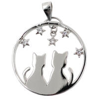 Impressive cat pendant with stars and 2 kitties made of 925 silver