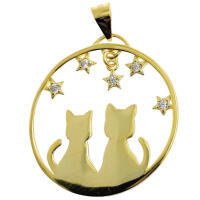 Impressive cat pendant with stars and 2 kitties made of 925 silver