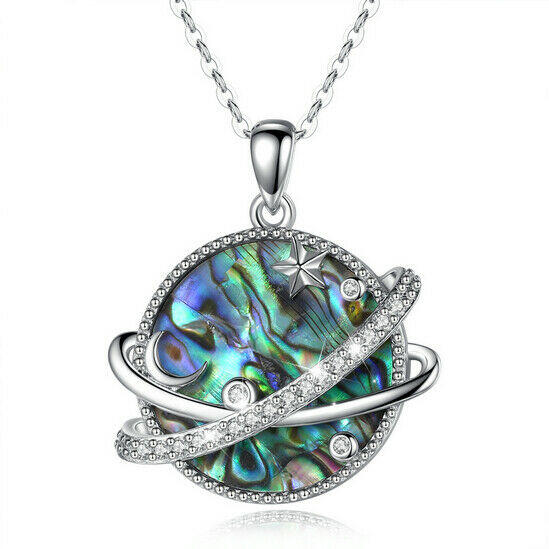 Galactic planet pendant with mother of pearl and zirconia 925 silver