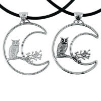 Owl with moon motif of wisdom 925 silver rhodium -plated...