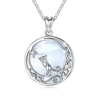 Pendant cat moon with mother of pearl