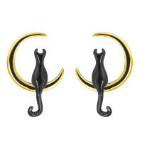 Luna jewelry set black cat on golden moon made of 925 silver