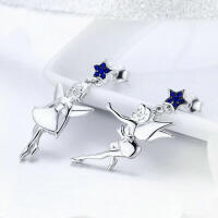 Special large fairy stud earrings made 925 silver with...