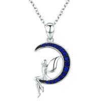 Fairy necklace made of 925 silver with moon and blue...