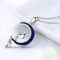 Fee Halskette aus 925 Silber mit Mond und blauen Zirkonia
