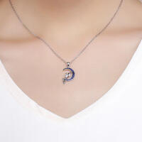Fairy necklace made of 925 silver with moon and blue zirconia