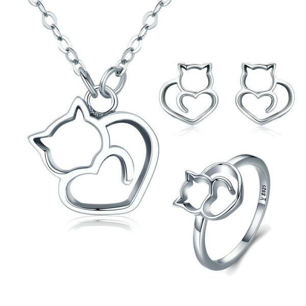 Jewelry set earrings with necklace fox I cat I dog made of 925 silver