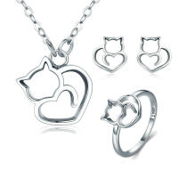 Jewelry set earrings with necklace fox I cat I dog made...