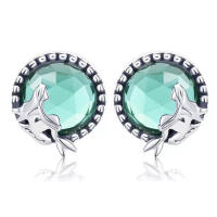 Special mermaid stud earrings with green zirconia made of...