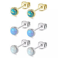 Special 925 silver stud earrings with syn. Opal in...