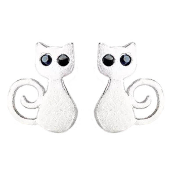 Coole Katzen mit blauen Zirkonia Augen aus 925 Silber Mattiert