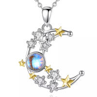 Special Pendant Moon with Synthetic Moonstone and Stars...