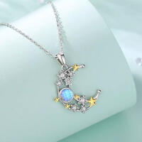 Special Pendant Moon with Synthetic Moonstone and Stars in 925 Silver