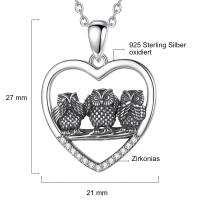 Pendant heart with 3 owls