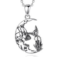 Extraordinary skeleton cat with moon necklace pendant 925...