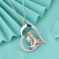 Special pendant child with dog in rose made of 925 silver...
