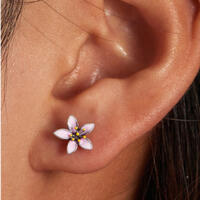 Extraordinary pink cherry blossoms + enamel stud earrings 925 silver