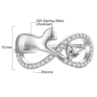 925 Silver Cat and Heart Zirconia Ring in 925 Silver