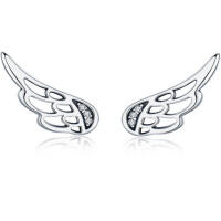 Elegant large wings with zirconia stud earrings 925 silver heavenly