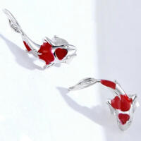 Impressive fish stud earrings as red koi carp made of 925 silver