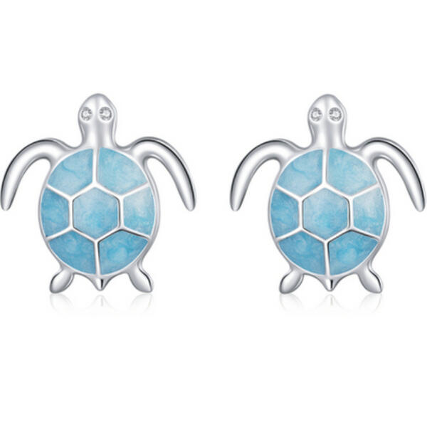 Special turtles with blue enamel, stud earrings made of 925 silver