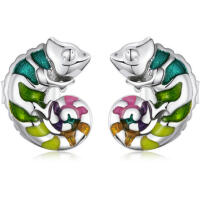 Charming colorful chameleon stud earrings with enamel...