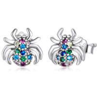 colorful spider with colored zirconia stud earrings made...