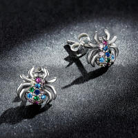 Elegante bunte Spinne mit farbigen Zirkonia Ohrstecker aus 925 Silber