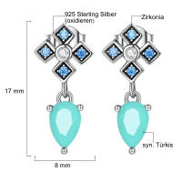 Exceptional blue zirconia stud earrings made of 925 silver turquoise