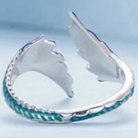 925 Silver Ring with Blue Enamel Wings