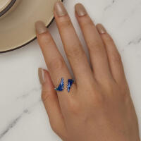 925 Silver Ring with Blue Enamel Wings