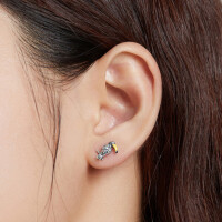 Toucan and palm leaf stud earrings made of 925 silver painted enamel