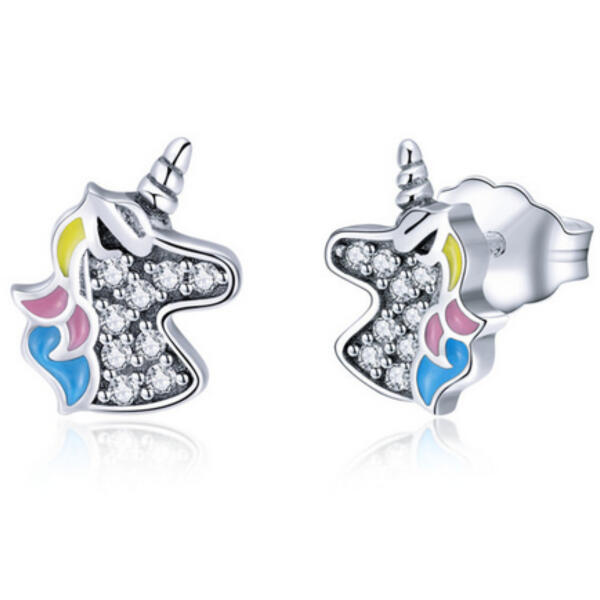 Special glittering little unicorn head stud earrings 925 silver