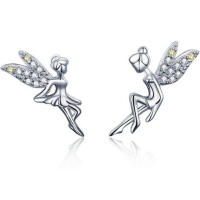 Small angel or fairy stud earrings 925 silver with...