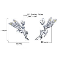 Small angel or fairy stud earrings 925 silver with...