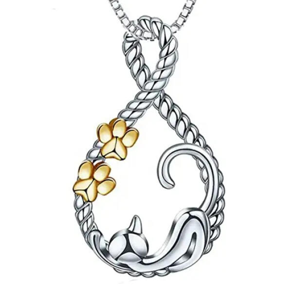 Special pendant cat Infinity with golden paws made of 925 silver