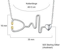Special necklace stetoscope with heart curve and heart made of 925 silver