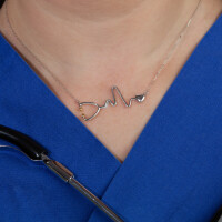Besondere Halskette Stetoskop mit Herzkurfe und Herz aus 925 Silber