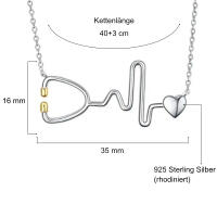 Besondere Halskette Stethoskop mit Herzkurfe und Herz aus 925 Silber
