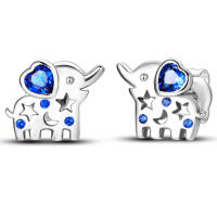 Small elephant stud earrings 925 silver with star blue...
