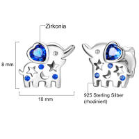 Small elephant stud earrings 925 silver with star blue zirconias