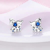 Small elephant stud earrings 925 silver with star blue zirconias