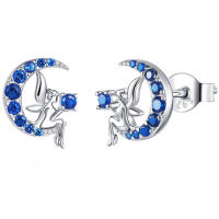 Enchanting little fairy with blue moon stud earrings 925...