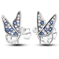 Special butterfly stud earrings made of 925 silver with blue zirconia